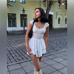 Princess Polly White Ruffled Mini Romper Dress